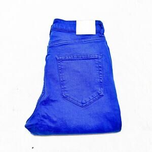 Zara High Rise Blue Dyed Straight Leg Denim Jeans Zip Fly Raw Hem Size 4